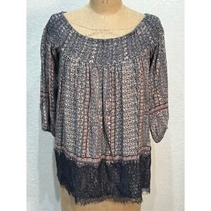 Anthropologie Vanessa Virginia Augusta‎ Boho Off the Shoulder Lace Trim Top XS